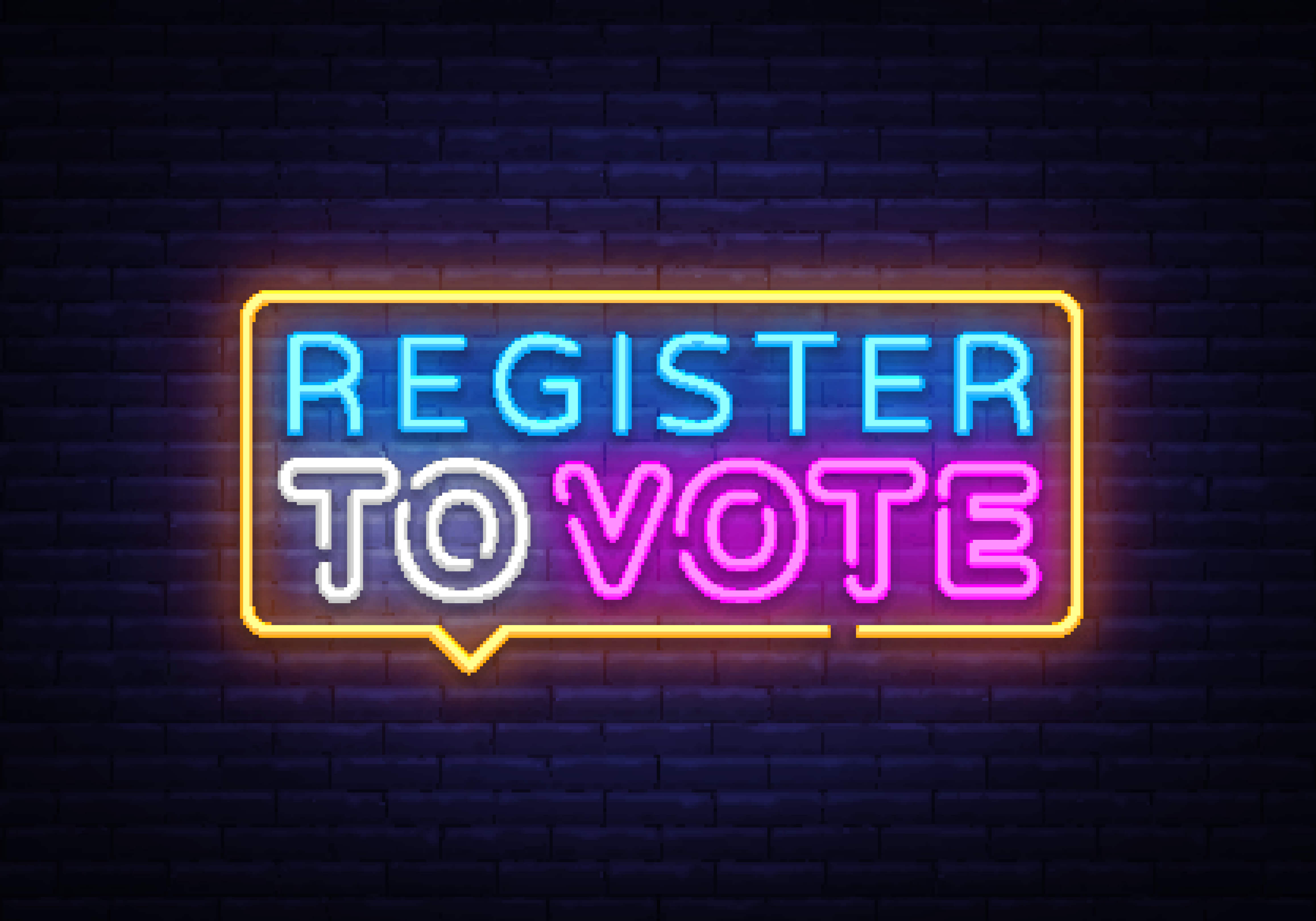 Neon Sign that reads 'Register to Vote'