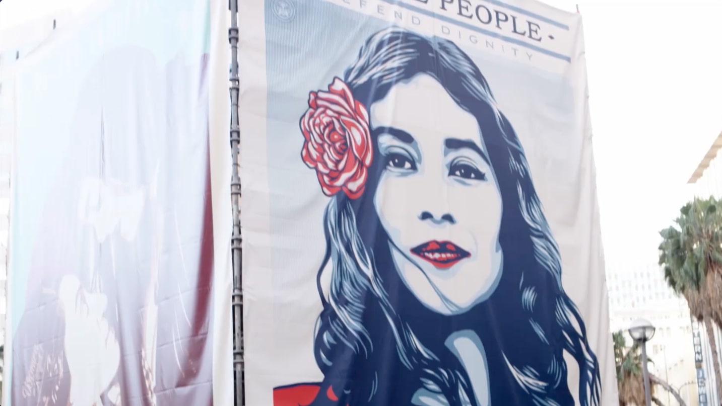 Image from We The People, an Amplifier campaign, on a large banner